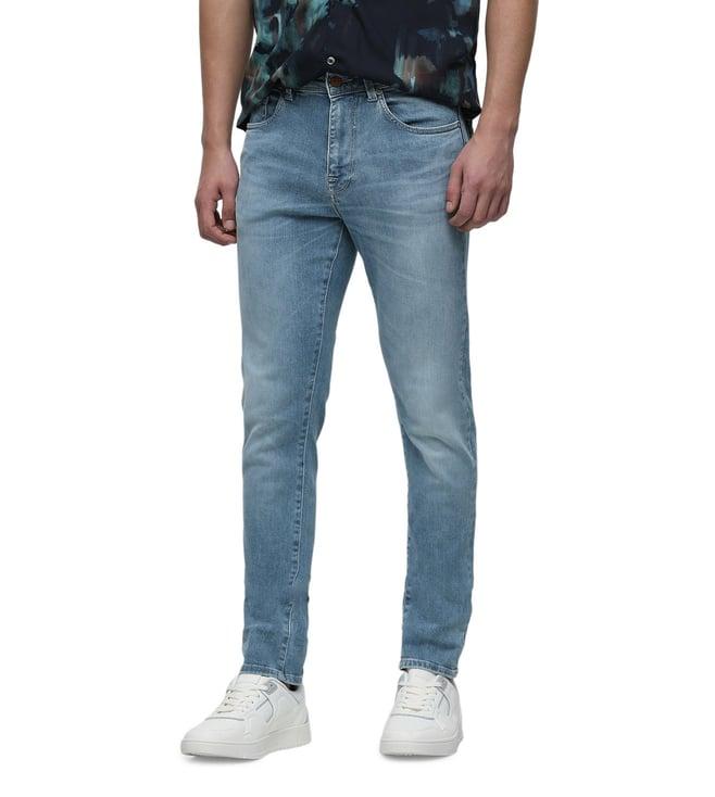 selected homme slim light blue denim lightly washed mid rise jeans