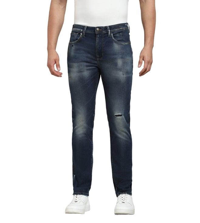 selected homme slim medium blue denim distressed mid rise jeans