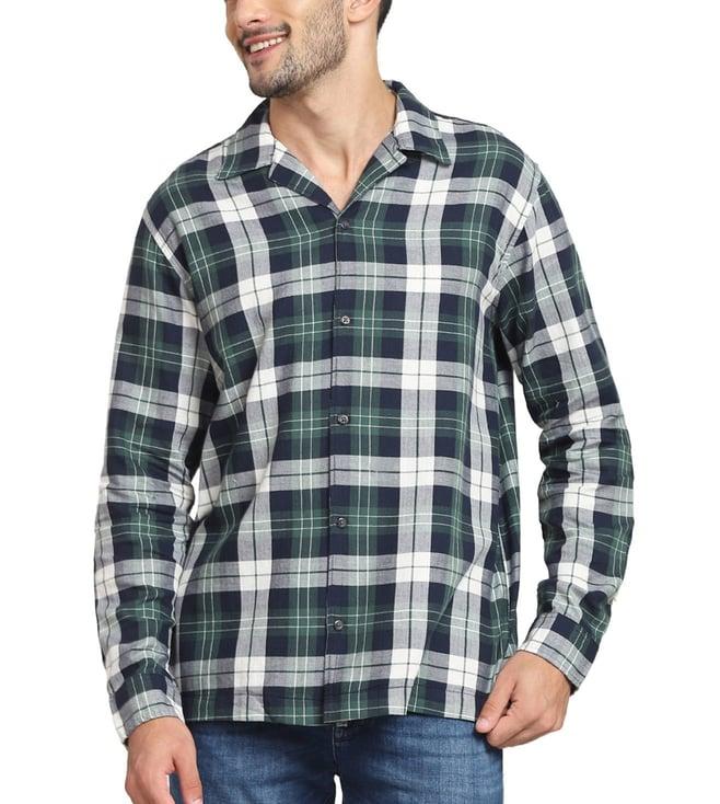 selected homme trekking green checked regular fit shirt