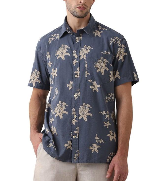 selected homme true navy floral print regular fit shirt