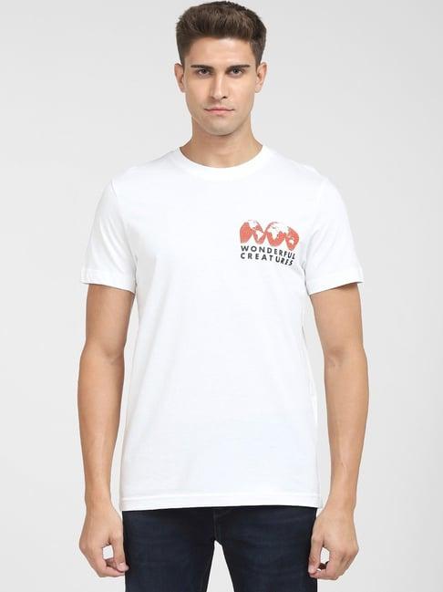 selected homme white cotton regular fit printed t-shirt