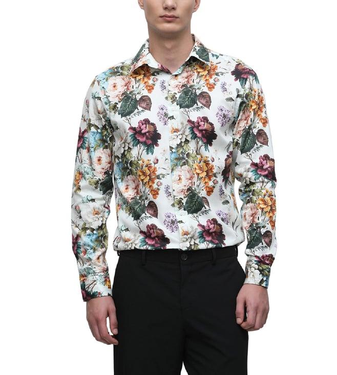 selected homme white printed slim fit shirt