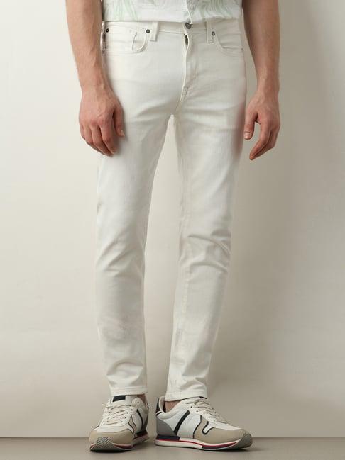 selected homme white slim fit lightly washed jeans