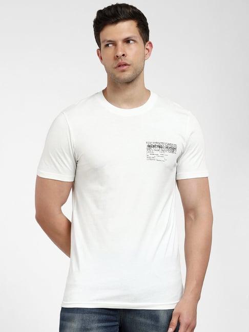 selected homme white slim fit printed crew t-shirt