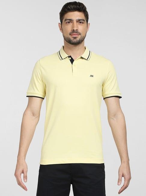 selected homme yellow cotton slim fit polo t-shirt