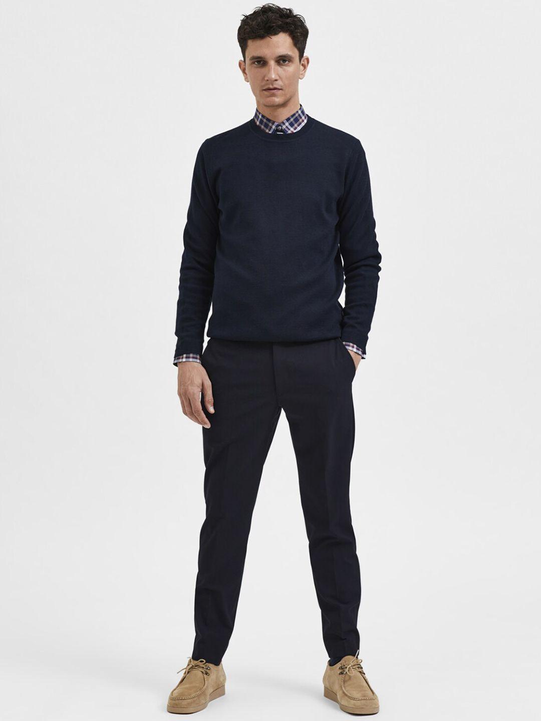 selected men blue slim fit trousers