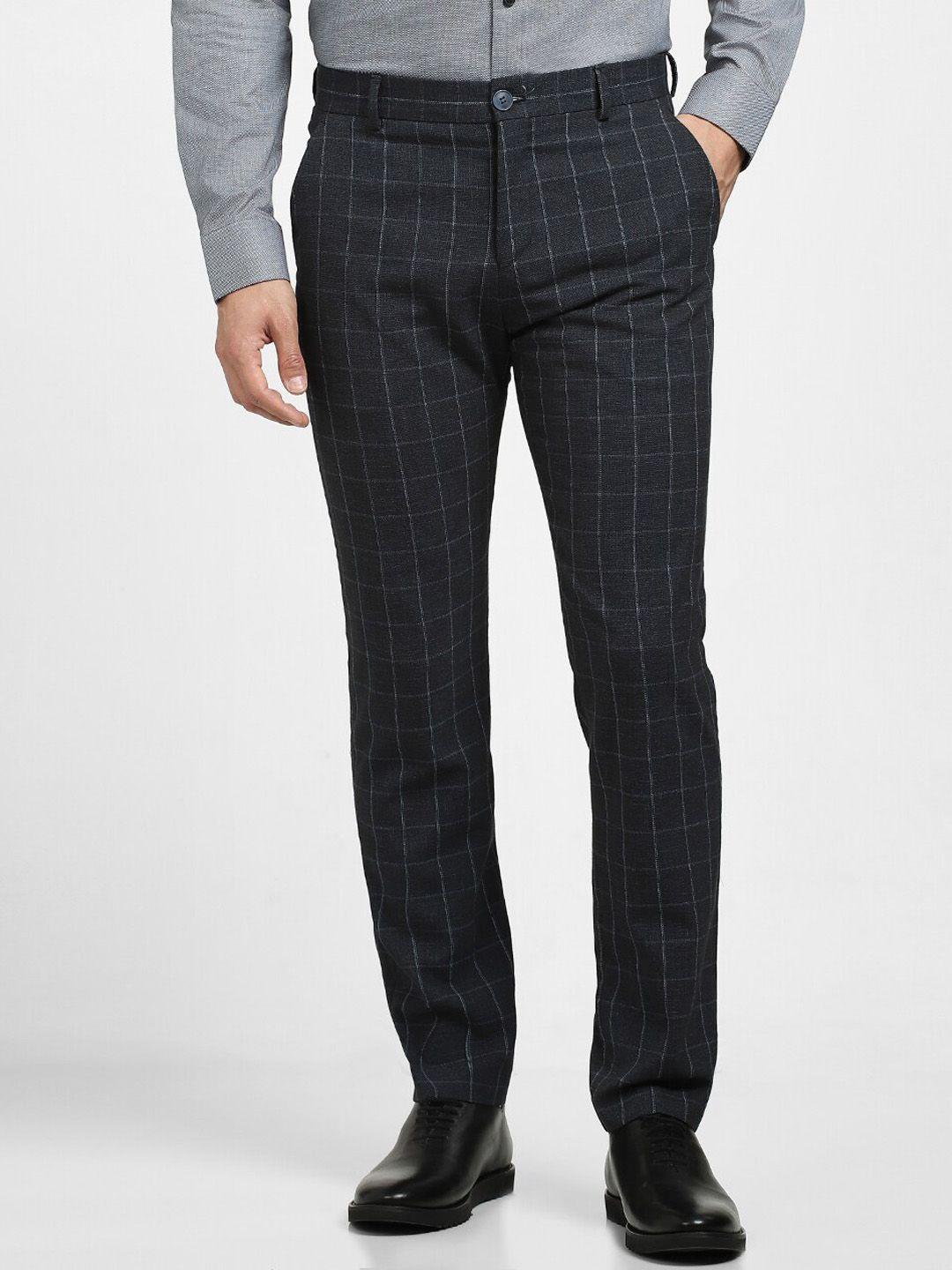 selected men checked slim fit formal trousers