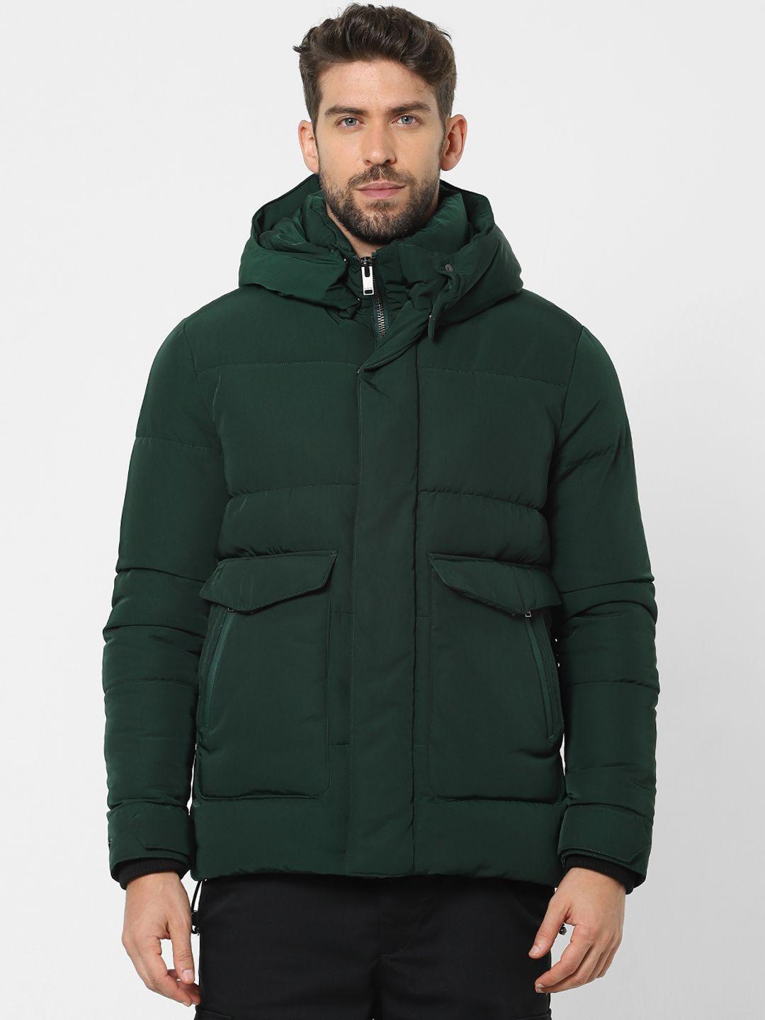 selected men green insulator puffer hooded jacket