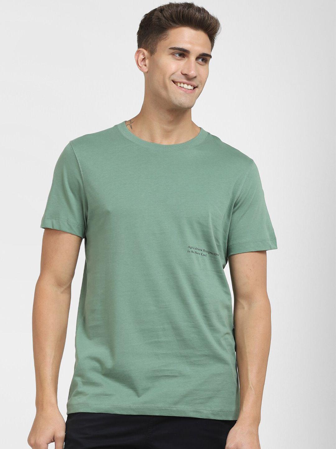 selected men green printed t-shirt