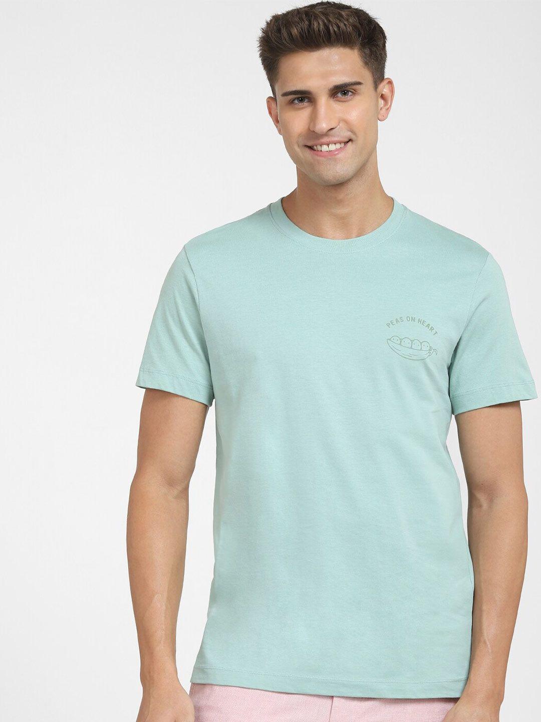 selected men green round neck organic cotton t-shirt