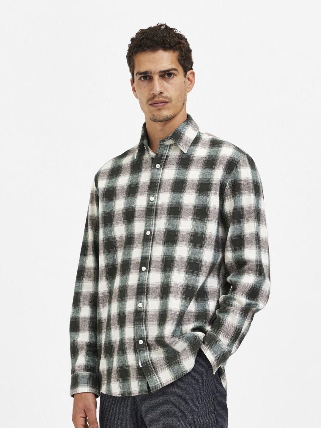 selected men green tartan checks checked casual shirt