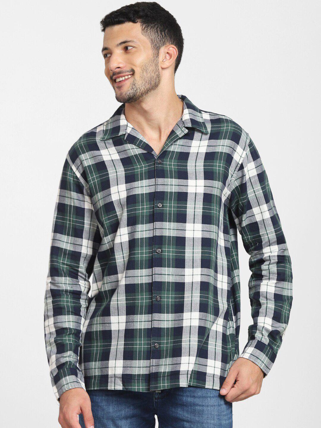 selected men green tartan checks checked casual shirt