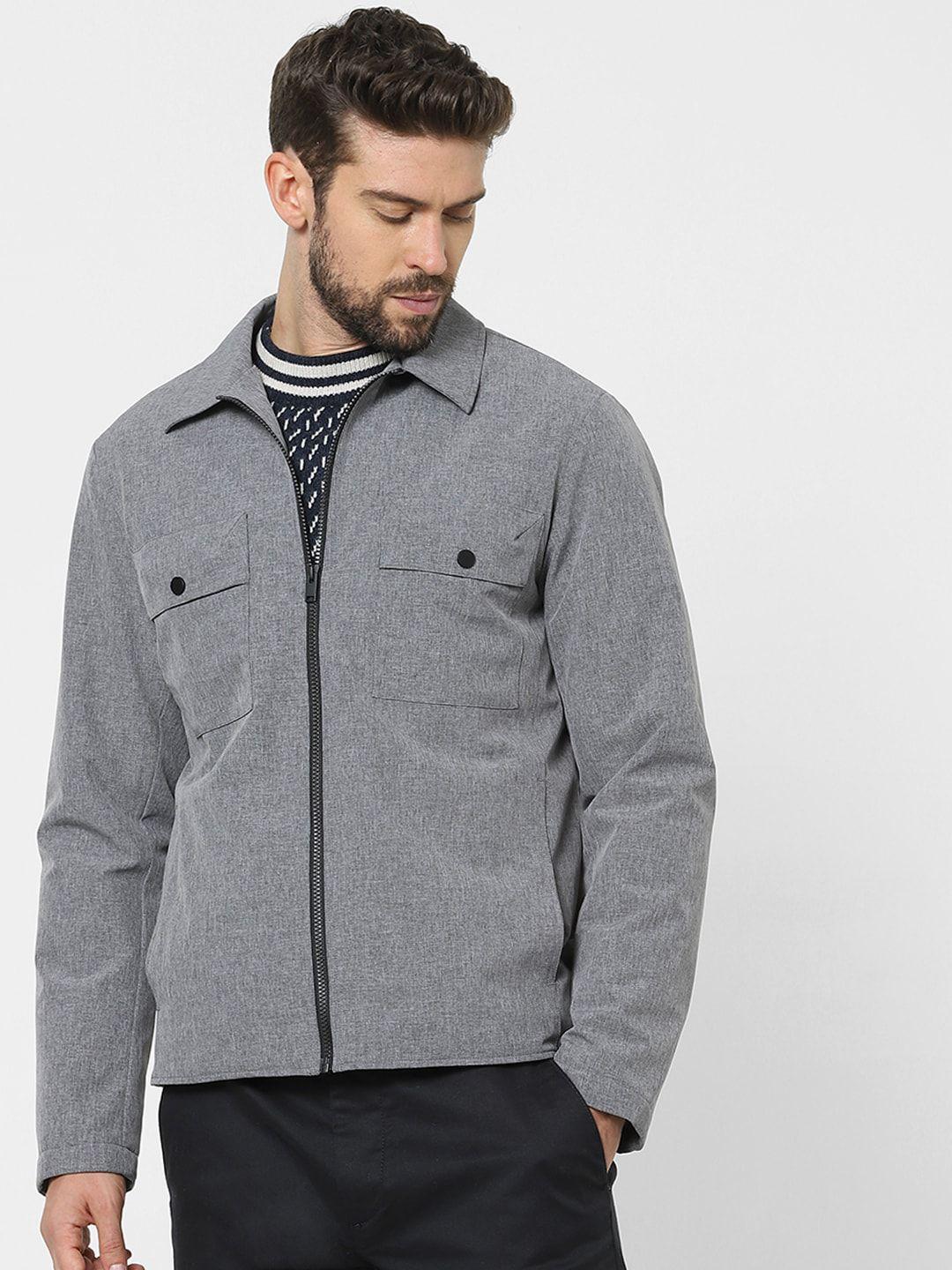 selected men grey self designed tailored jacket