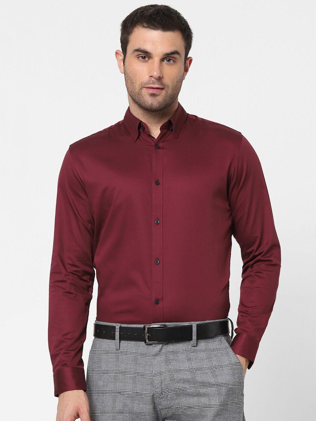 selected men maroon slim fit formal cotton shirt