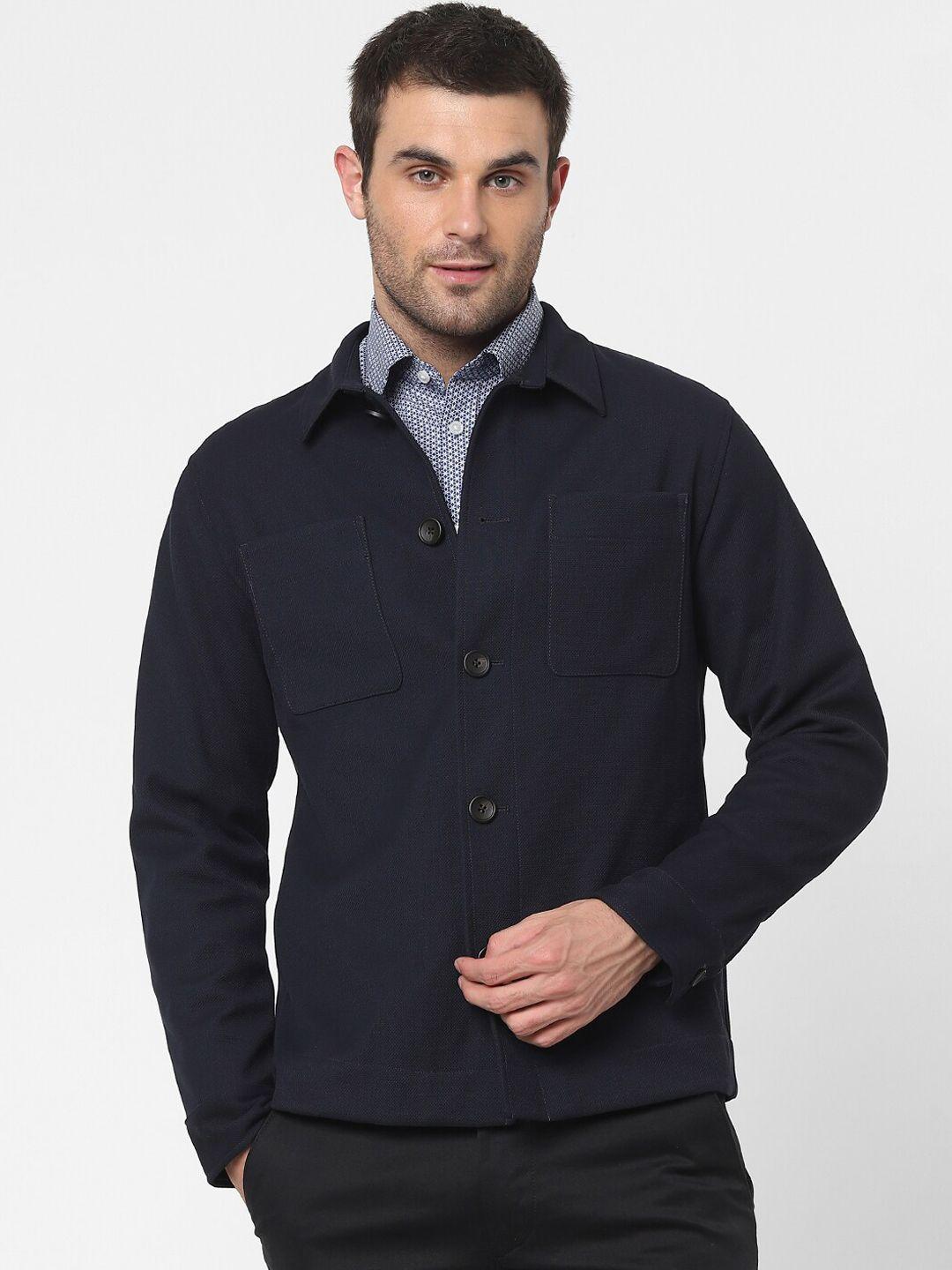 selected men navy blue solid tailored jacket