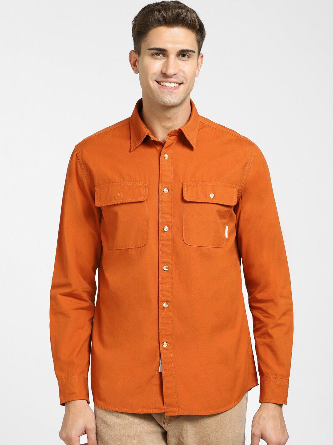 selected men orange casual shirt