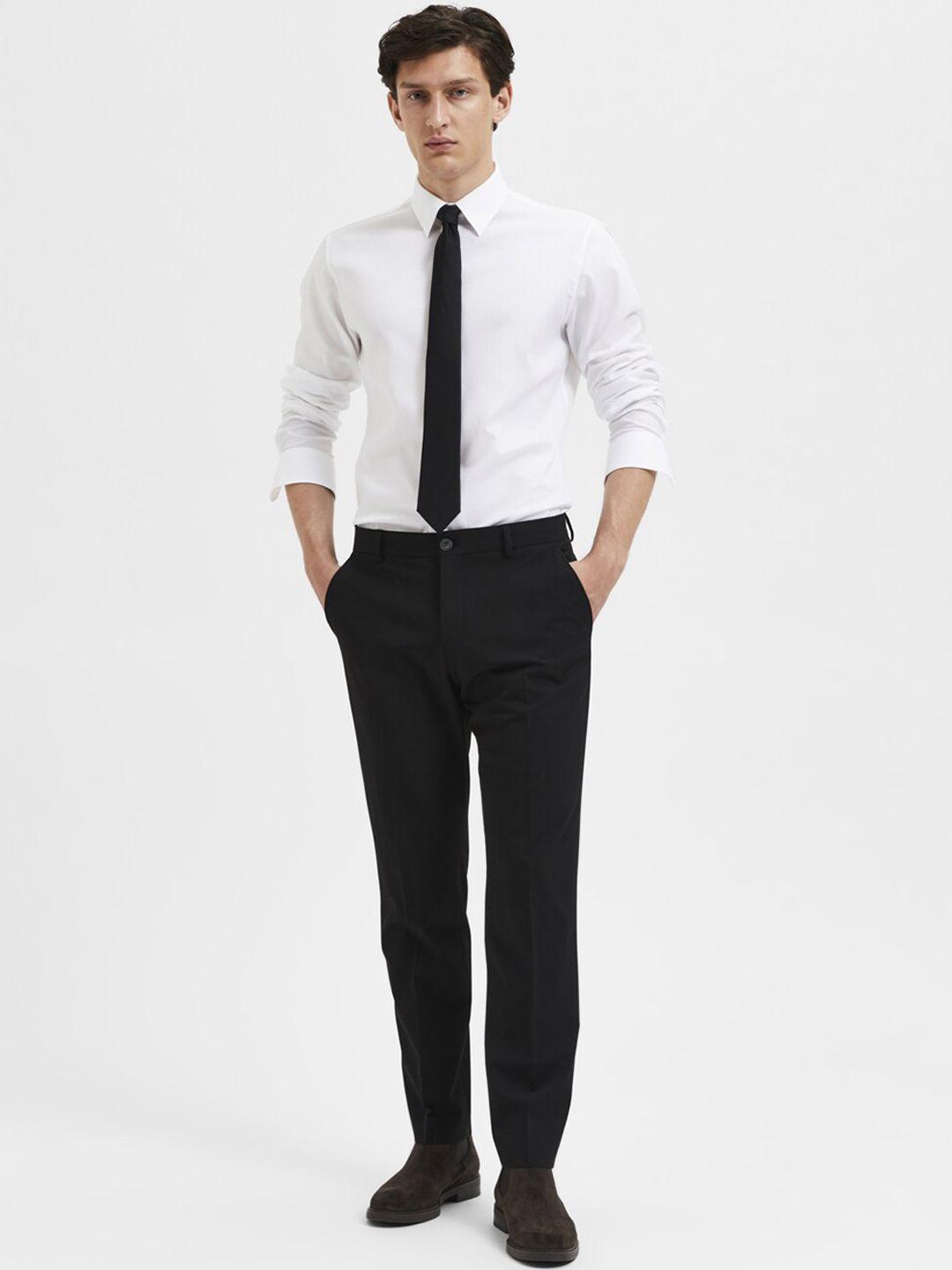 selected men slim fit mid-rise formal trousers