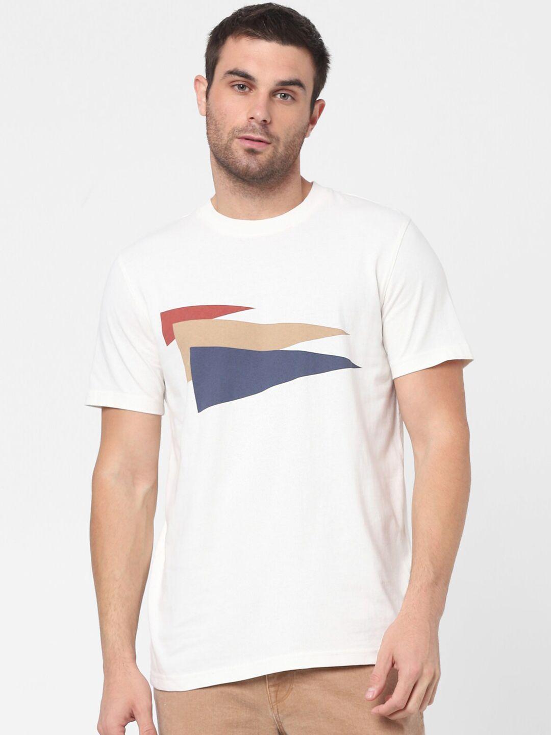 selected men white printed organic cotton t-shirt