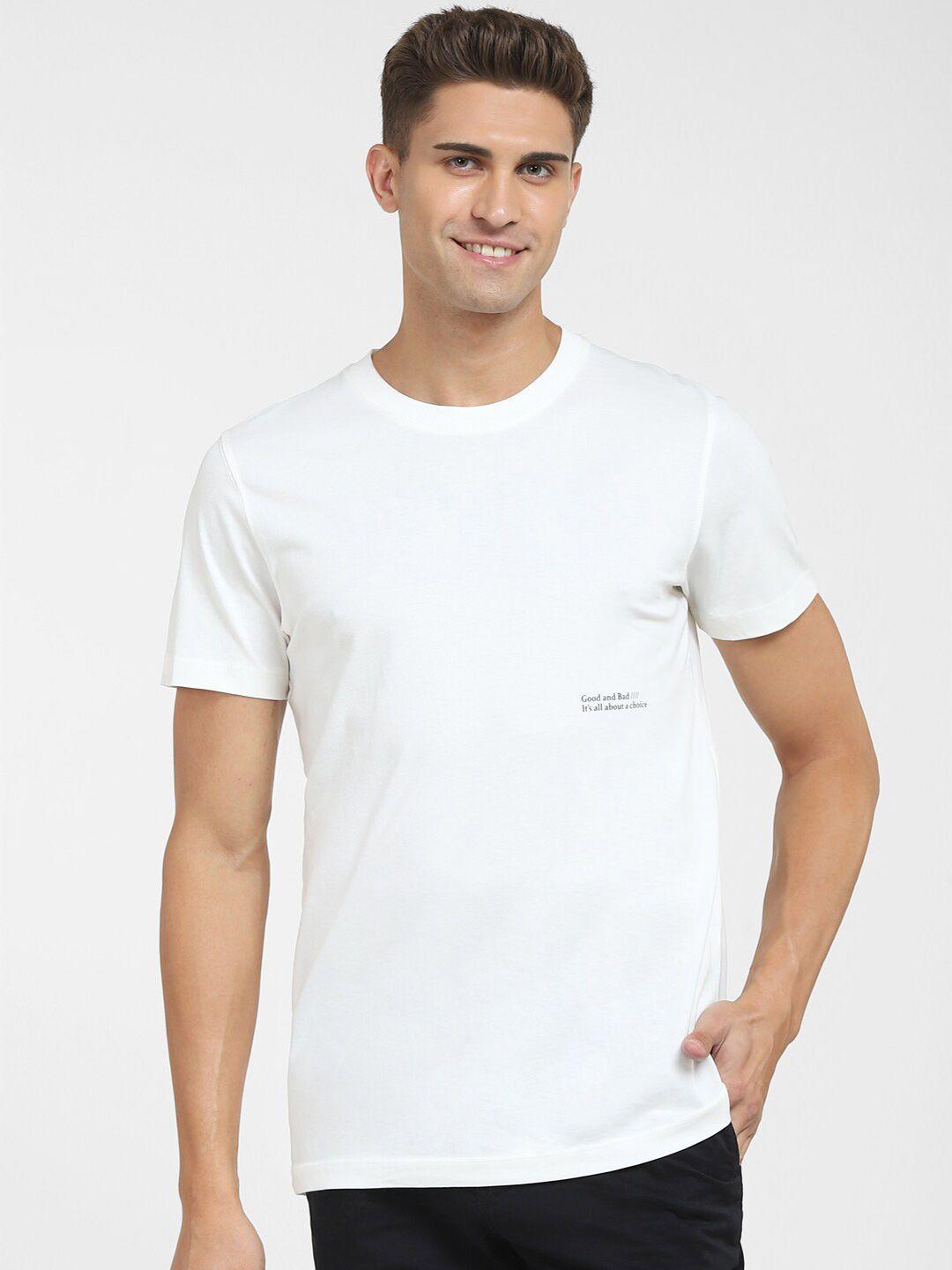 selected men white printed t-shirt