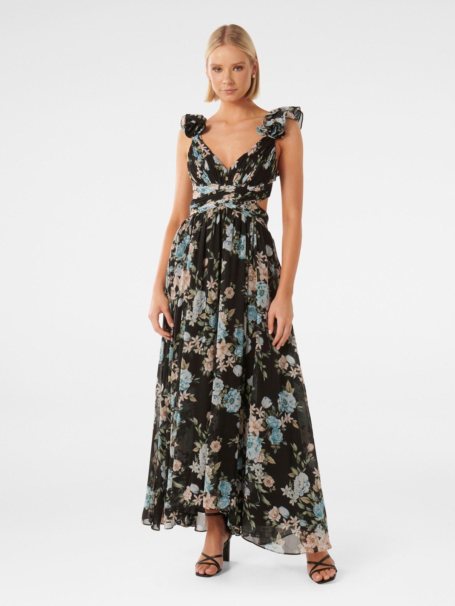 selena ruffle shoulder maxi dress