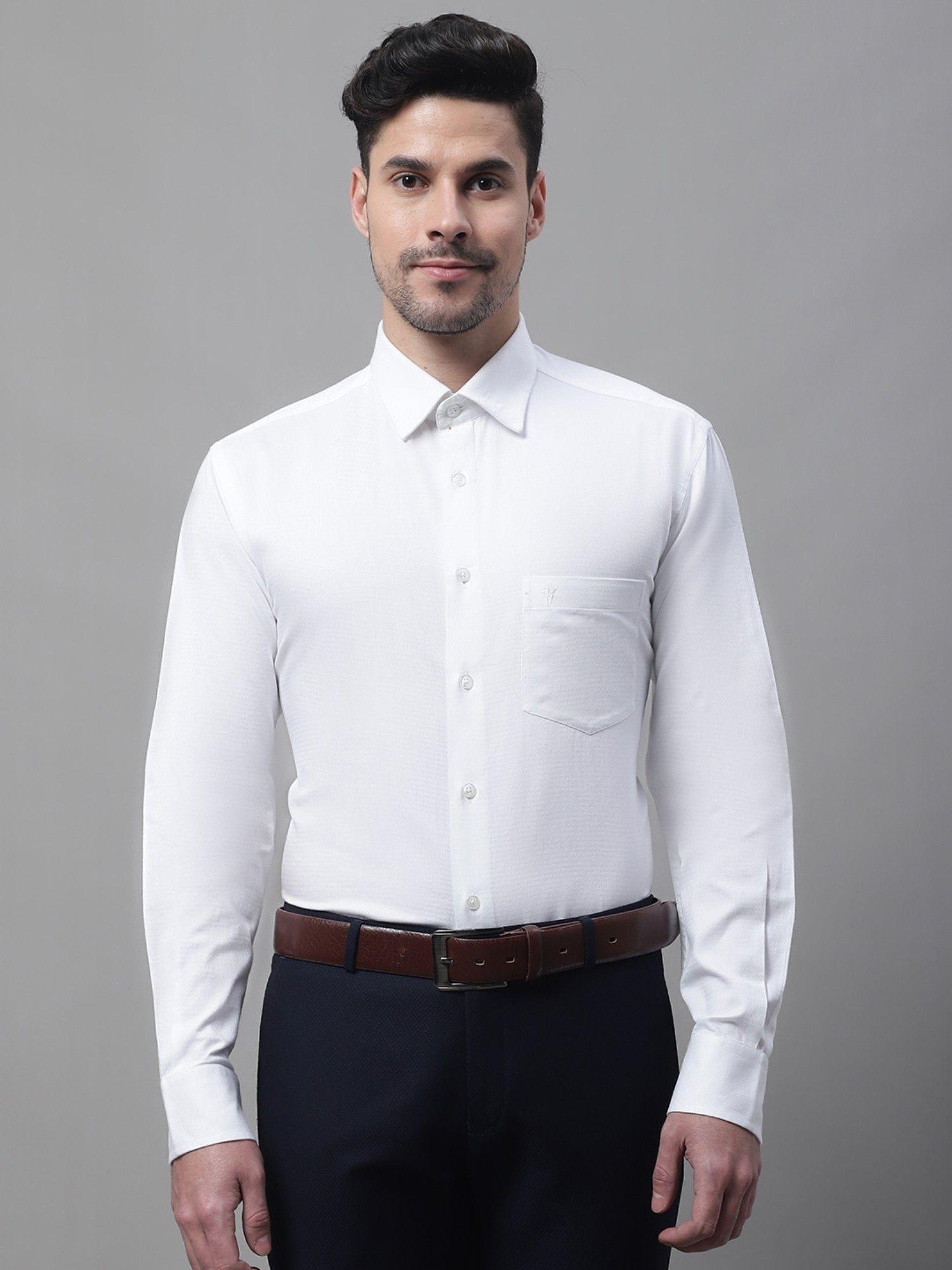 self design white shirt for men