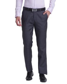 self-checked slim fit trousers