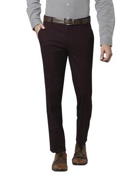 self-checked slim fit trousers