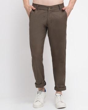 self-design relaxed fit flat-front chinos