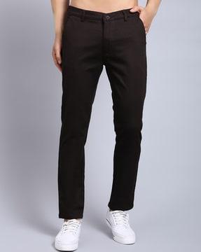 self-design slim fit flat-front trousers