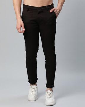 self-design slim fit trousers