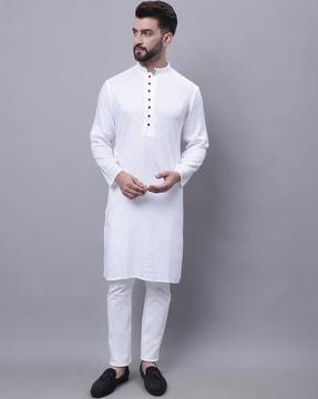 self-design cotton kurta with band-collar