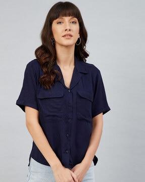 self-design high-low shirt with flap pockets