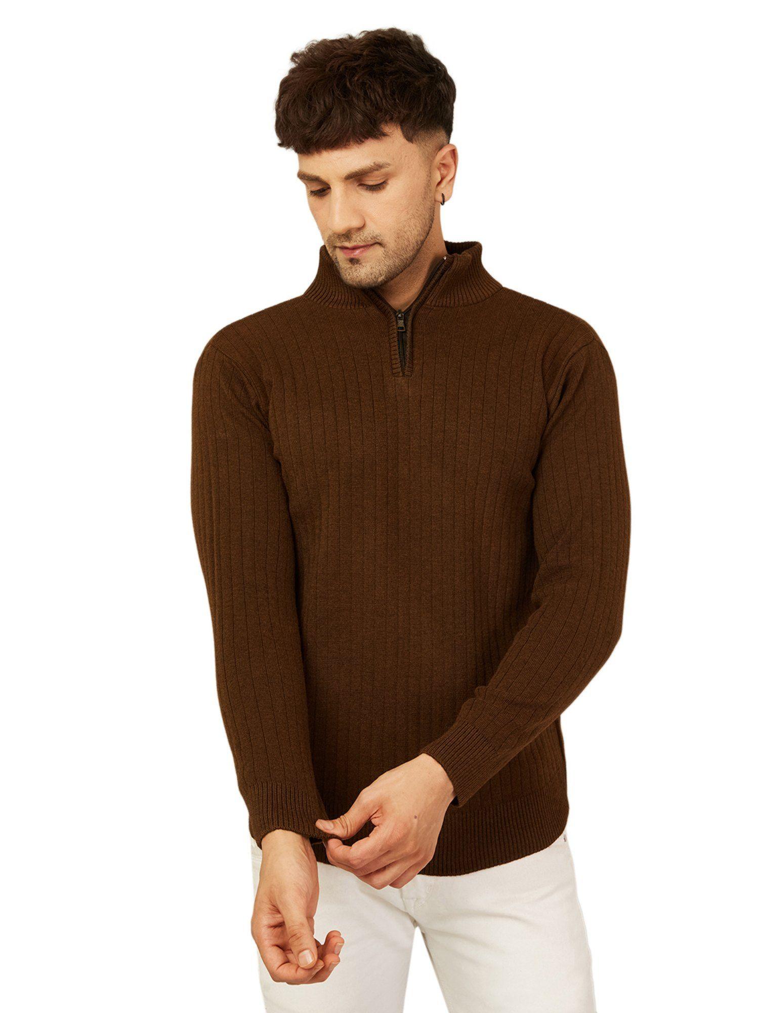 self design high neck sweater for men