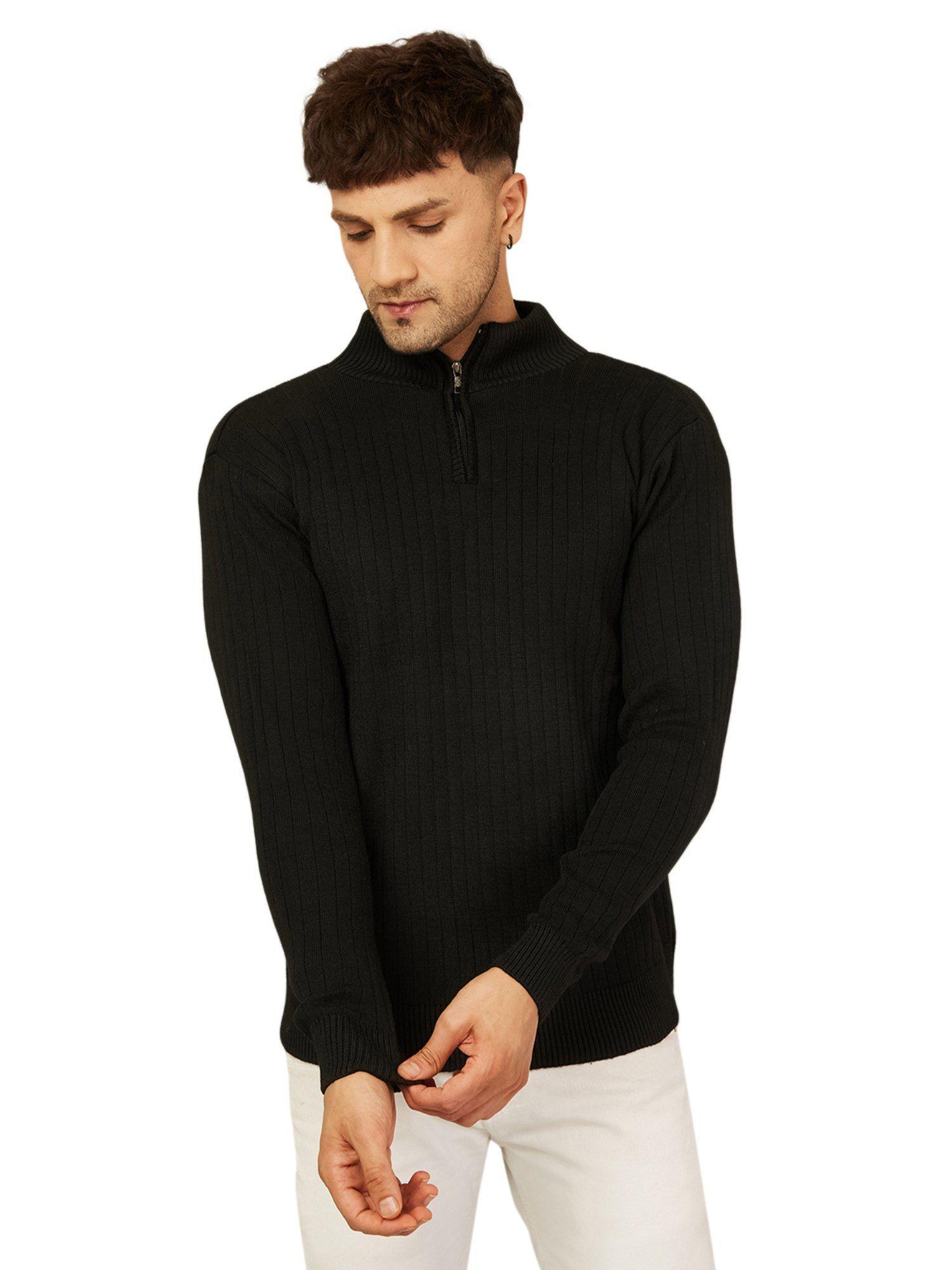 self design high neck sweater for men