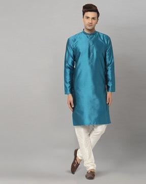 self-design kurta with band collar 