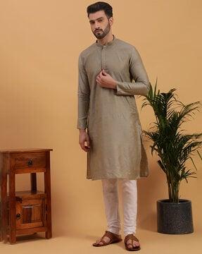 self-design kurta with mandarin collar