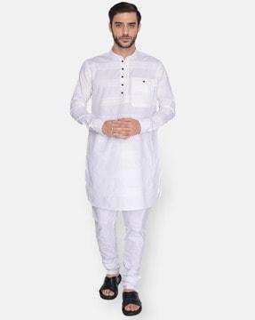 self-design long kurta with mandarin collar