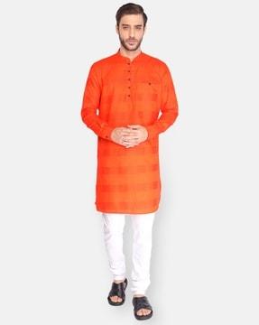 self-design long kurta with mandarin collar