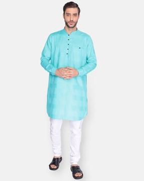 self-design long kurta with mandarin collar