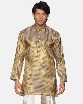 self-design long kurta with mandarin collar