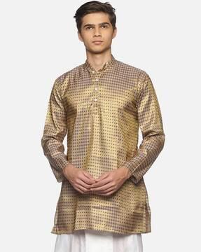 self-design long kurta with mandarin collar