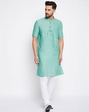 self-design long kurta with patch pocket