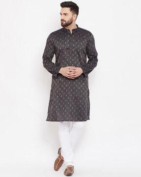 self-design mandarin collar long kurta