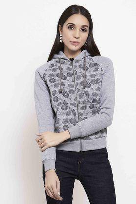 self design poly cotton regular fit womens sweatshirt - anthra