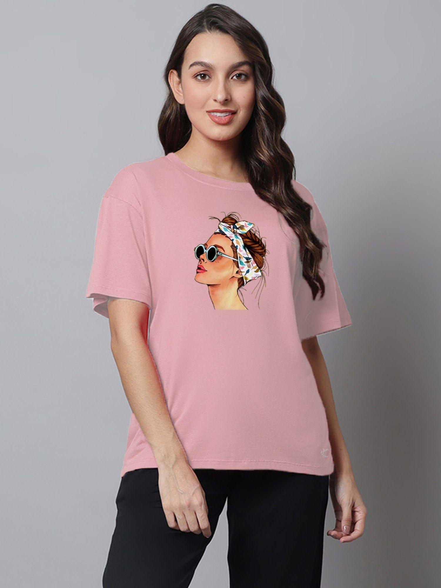 self design printed drop shoulder oversized t-shirt - mauve