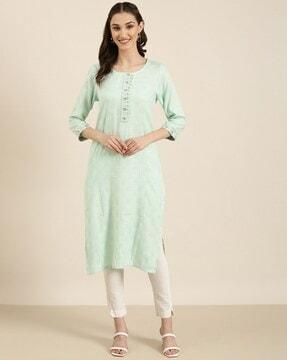 self-design round-neck straight kurta