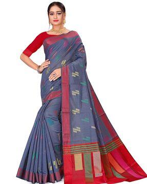 self-design saree with contrast border