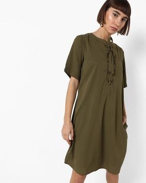 self-design shift dress with lace-up neckline