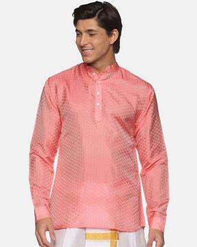 self-design short kurta with mandarin collar