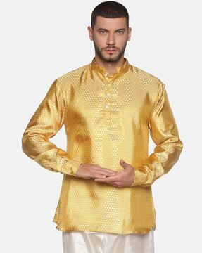 self-design short kurta with mandarin collar